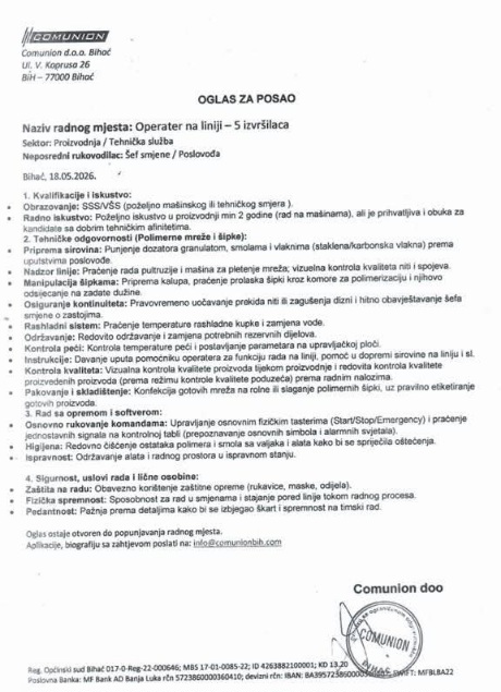 COMUNION d.o.o. Bihać