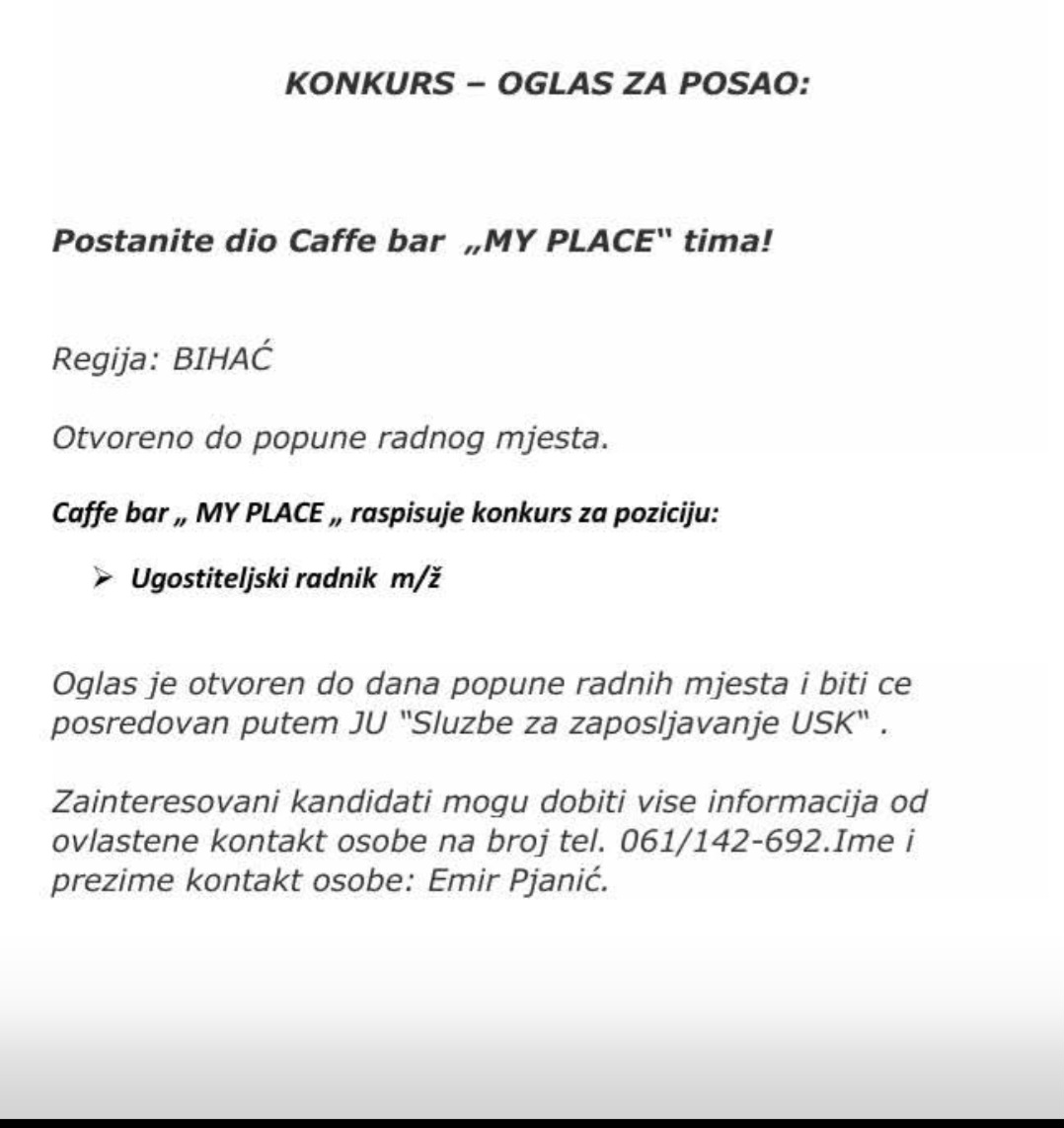 Caffe bar My Place Bihać